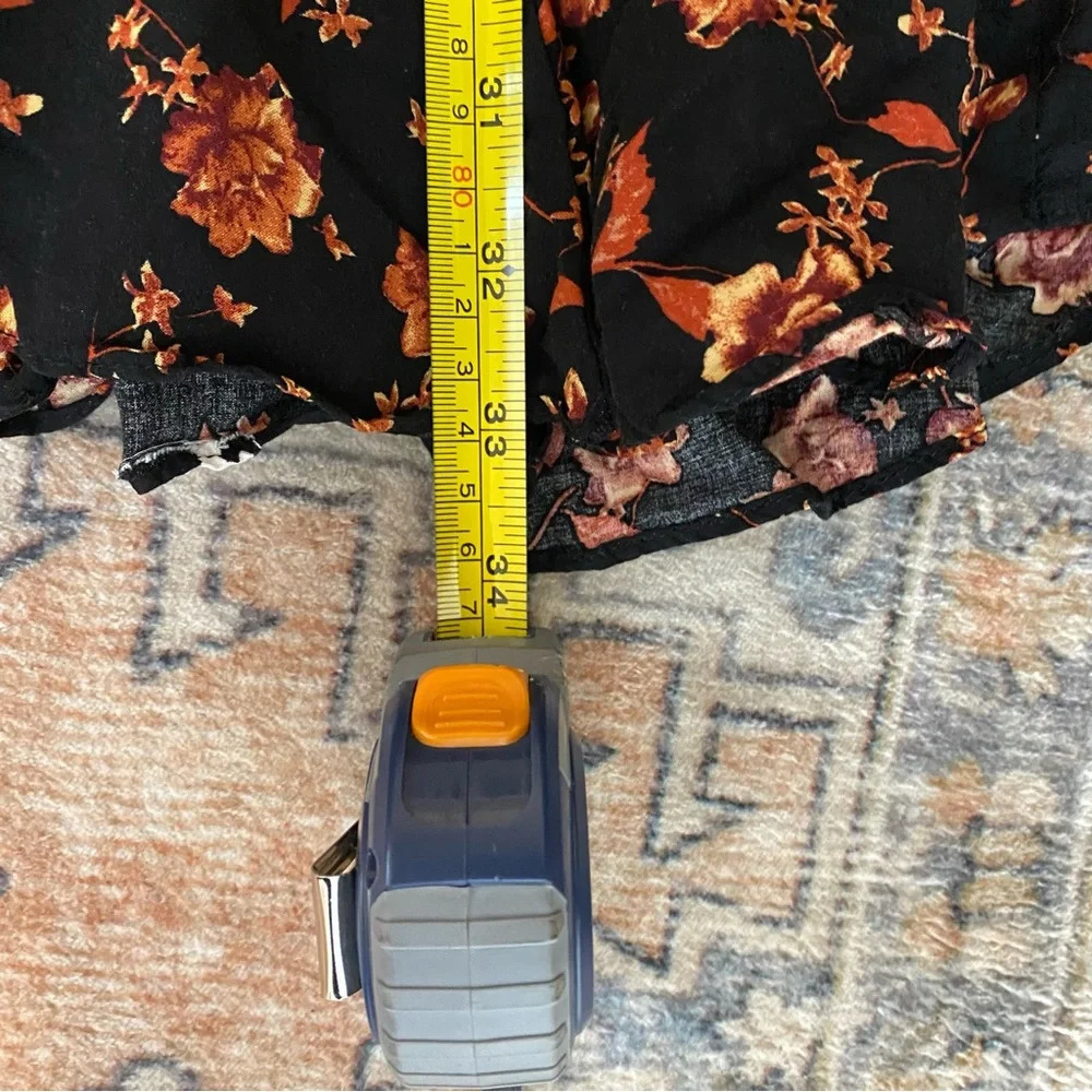 Free People | Flower Fields Black & Orange Floral Print Long Sleeve Mini Dress M - Picture 12 of 16